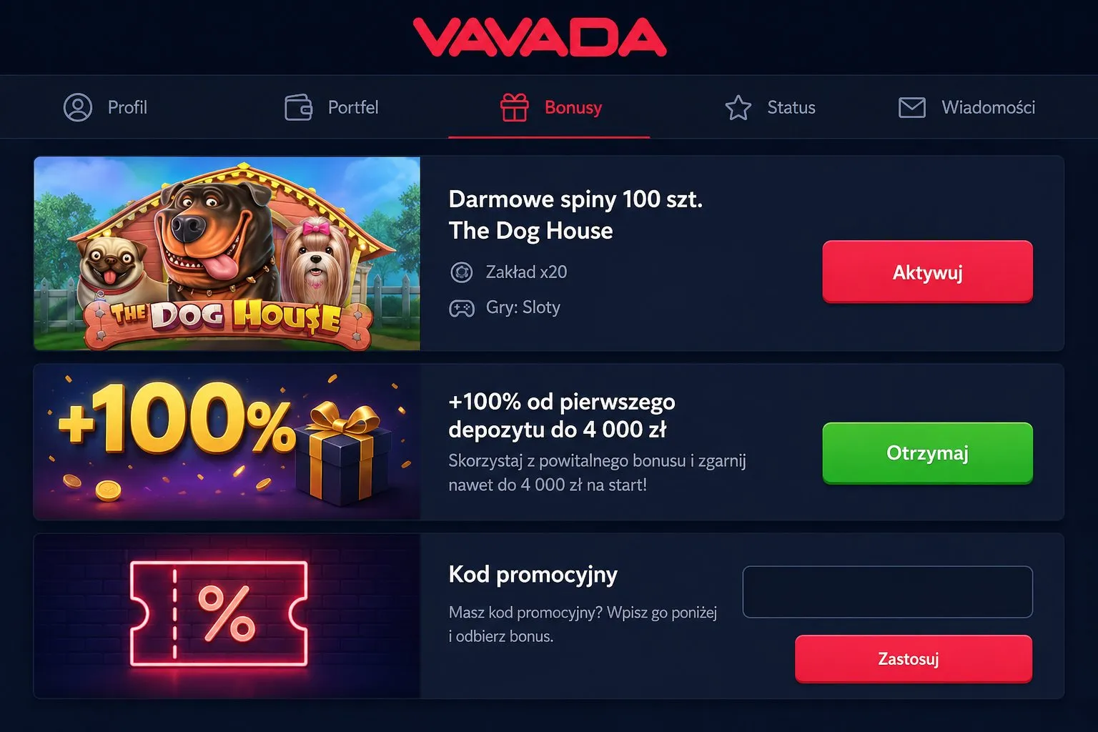 Aktualny Vavada kod promocyjny — jak aktywować bonus